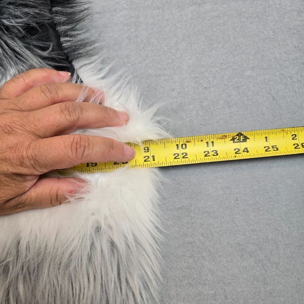 Colorblock Open Front Boho Faux Fur Vest Black Gray White Petite 12P